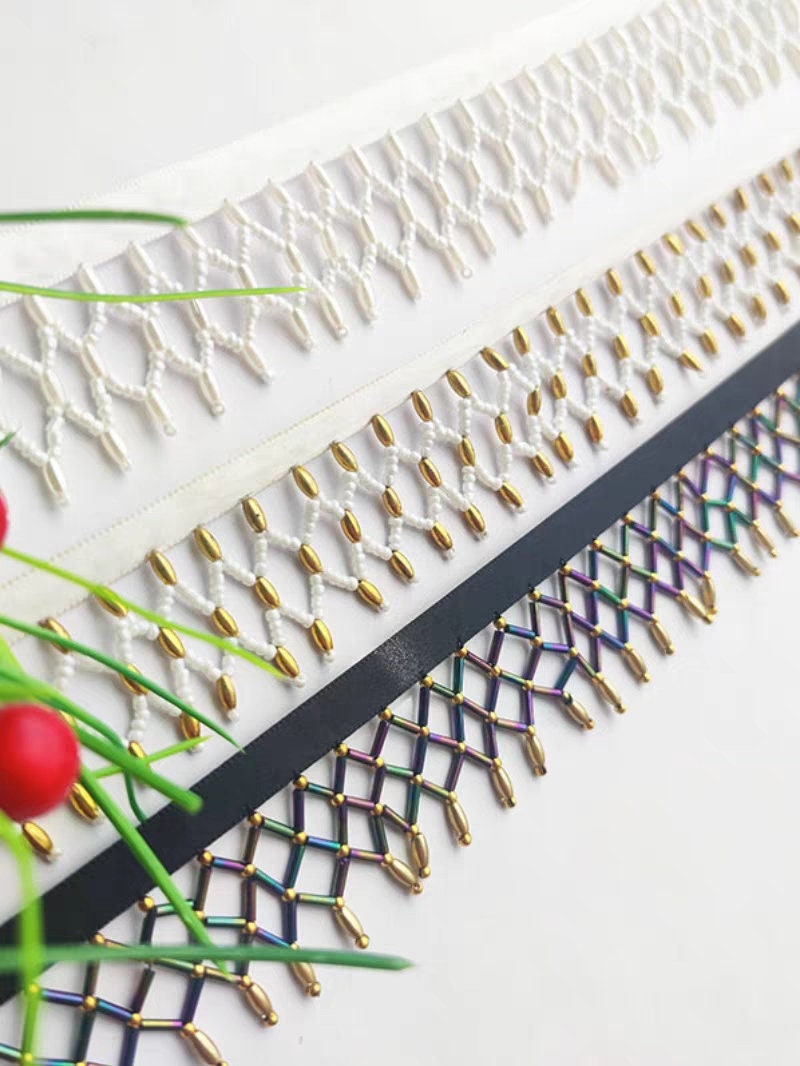 Handgemaakte franjes van kralennet, 90 cm lang en 3 cm breed, voor trouwjurken, danskleding en kostuums. Geschikt als versiering voor doe-het-zelf naaibenodigdheden.