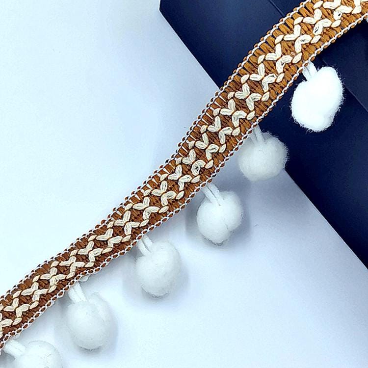 Frange à pompons de 2 yards (1,8 m) et 3 cm de large, kaki, prune, rouge, noir, pour la confection de robes et autres créations de mode.