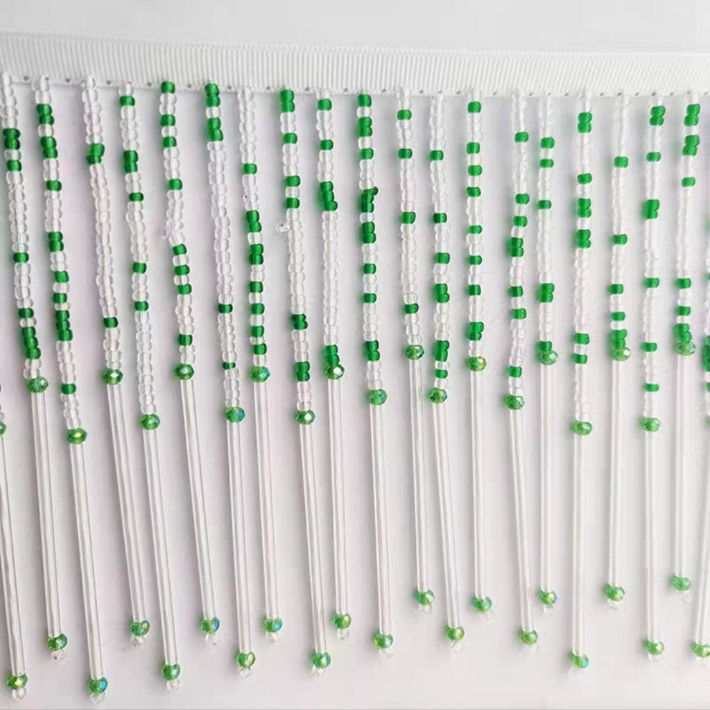 Franges de perles de rocaille et de cristal faites à la main, 90 cm de long et 13 cm de large, 3 couleurs différentes