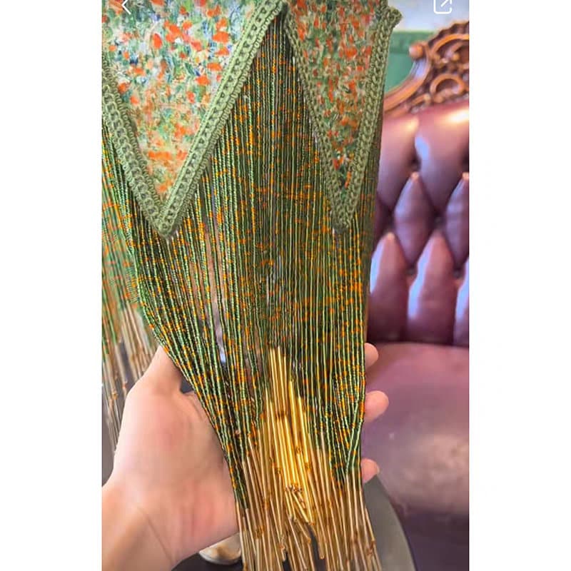 Handgemaakte franje van kralen in meerdere kleuren, 90 cm lang en 21 cm breed, geschikt als dansgordijn of lampenkap.