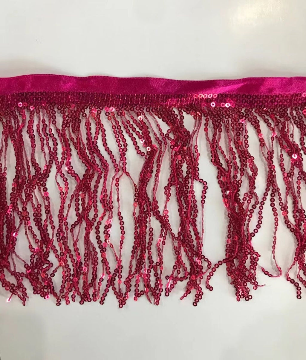 10 Yards 6 inch Wide Satin Ribbon Band Sequins Fringe, Dress Costume Lampshade Curtain Handbag Fashion Sequins Fringe, 36 Different Colors