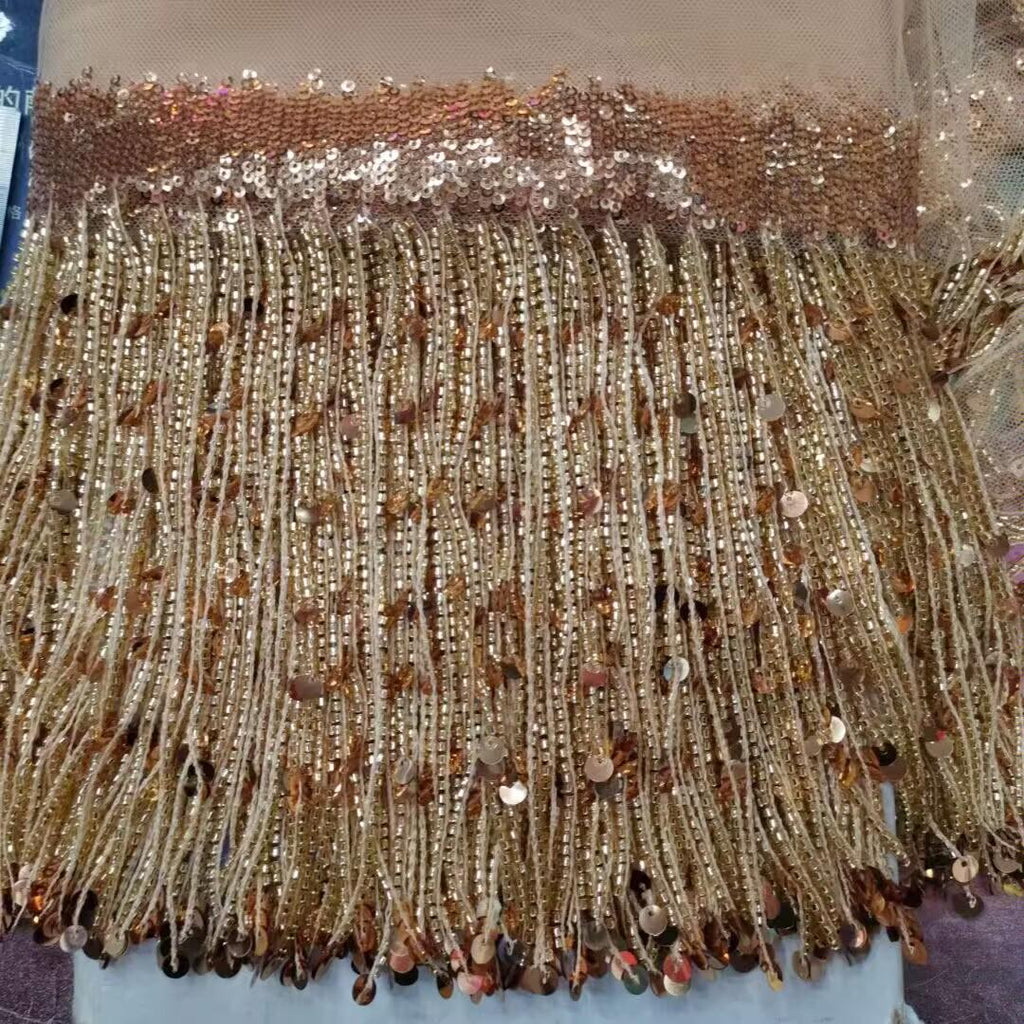 Sequins Beads Fringe: 6-inch Wide Dress Costume Trim (10 Yards)