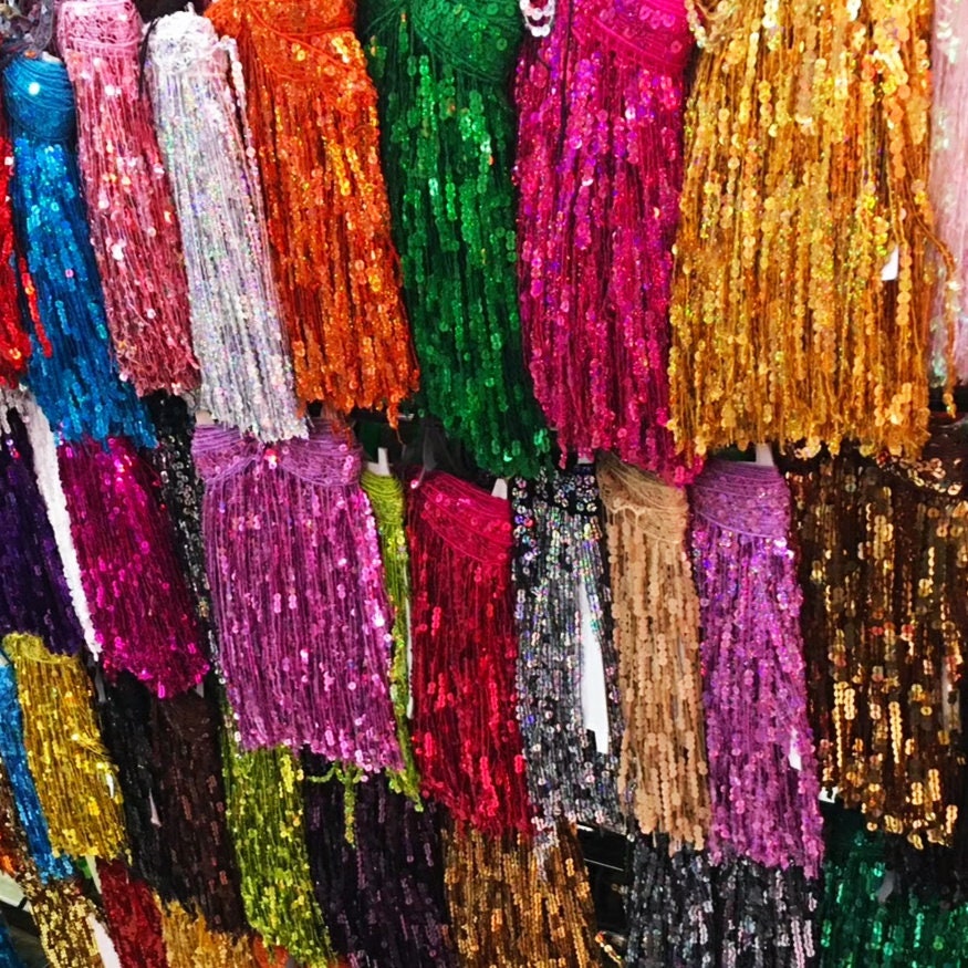 Glitterende paillettenfranje, wasbaar, 30 cm, 9,3 meter