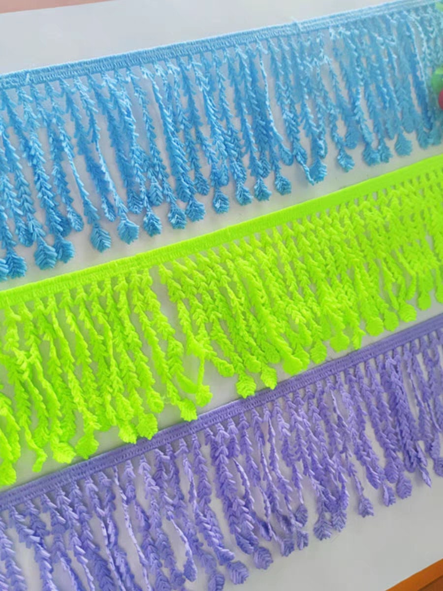 5 yards 9cm Wide Cotton leaf Fringe, blue, green, violet, dress fringe lace fringe DIY sewing supplies