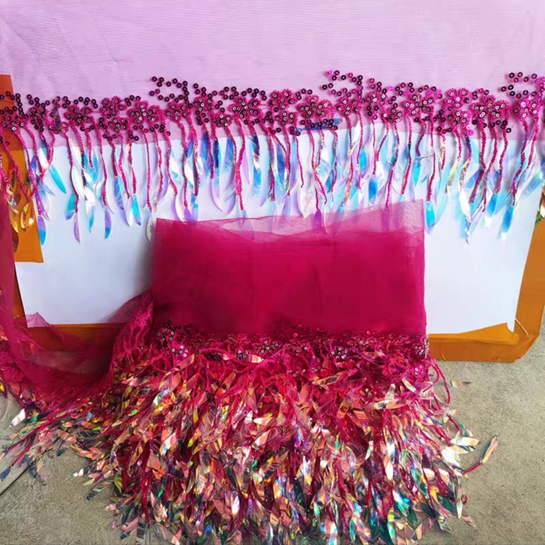 Washable 10yards 6 inch Wide  Cattail Banana Sequins Fringe, Outfit Dress Necklace Dancewear Lampshade Sequins Fringe, 12 Different colors