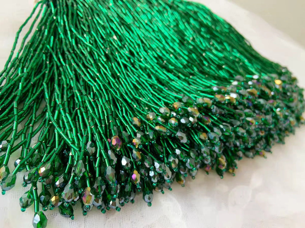 6inch Bugle Beads Crystal Beads Beaded Fringe,Lampshade Fringe,Dancewear Tassle Fringe, Dress Fringe,DIY Sparkle Beaded Fringe, Custom Color