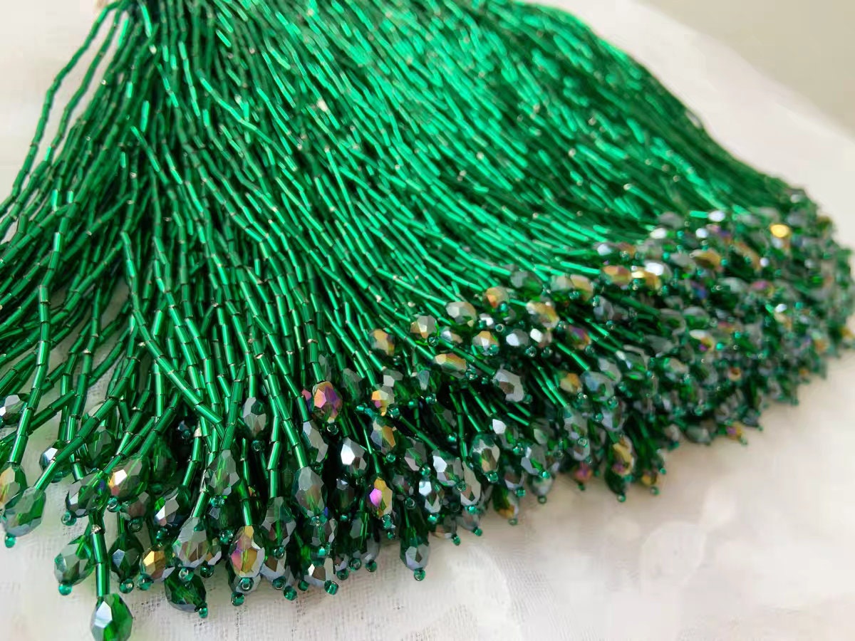 6inch Bugle Beads Crystal Beads Beaded Fringe,Lampshade Fringe,Dancewear Tassle Fringe, Dress Fringe,DIY Sparkle Beaded Fringe, Custom Color