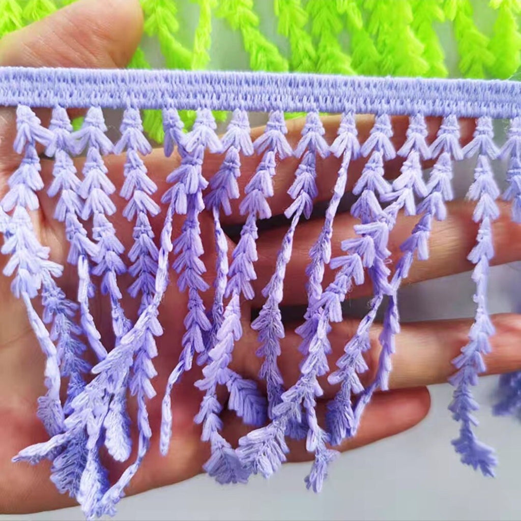 5 yards 9cm Wide Cotton leaf Fringe, blue, green, violet, dress fringe lace fringe DIY sewing supplies