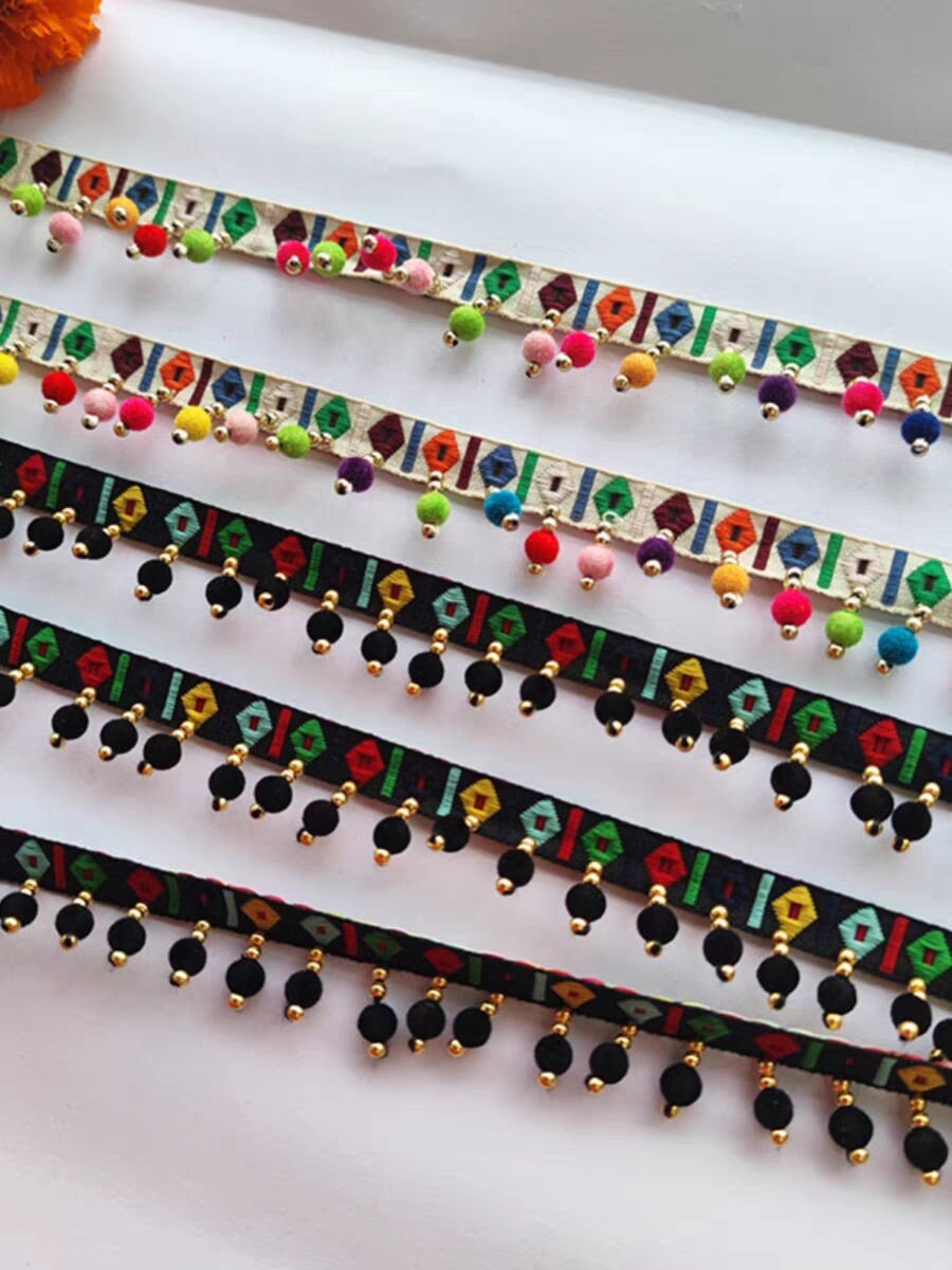 Handgemaakte fluwelen lantaarnfranje van 90 cm lang en 3 cm breed, kralenfranje voor lampenkap, knutselfranje voor kinderen.