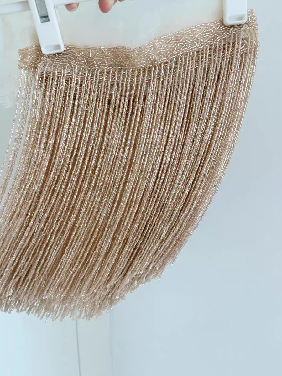 Handmade 180cm long 10 inch wide 2 cut Seed Beads Beaded Fringe, lampshade wedding dress costume DIY fringe trim tassle, Rose Gold