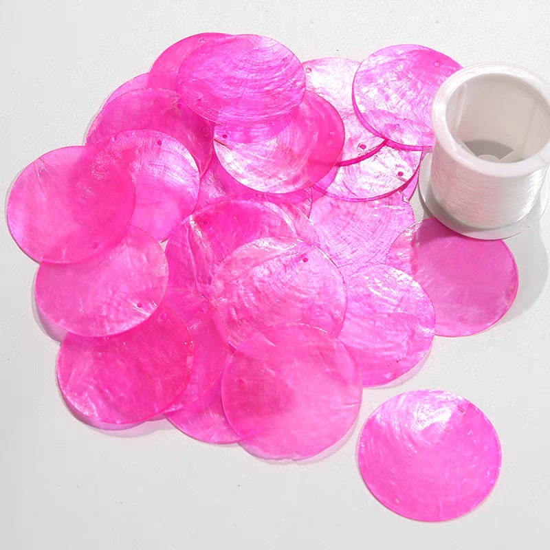 100pcs 30mm Dyed Natural Mother of Pearl Shell Discs, purple, plum, violet, hot pink, red, orange, green Mother of Pearl MOP Shell Discs