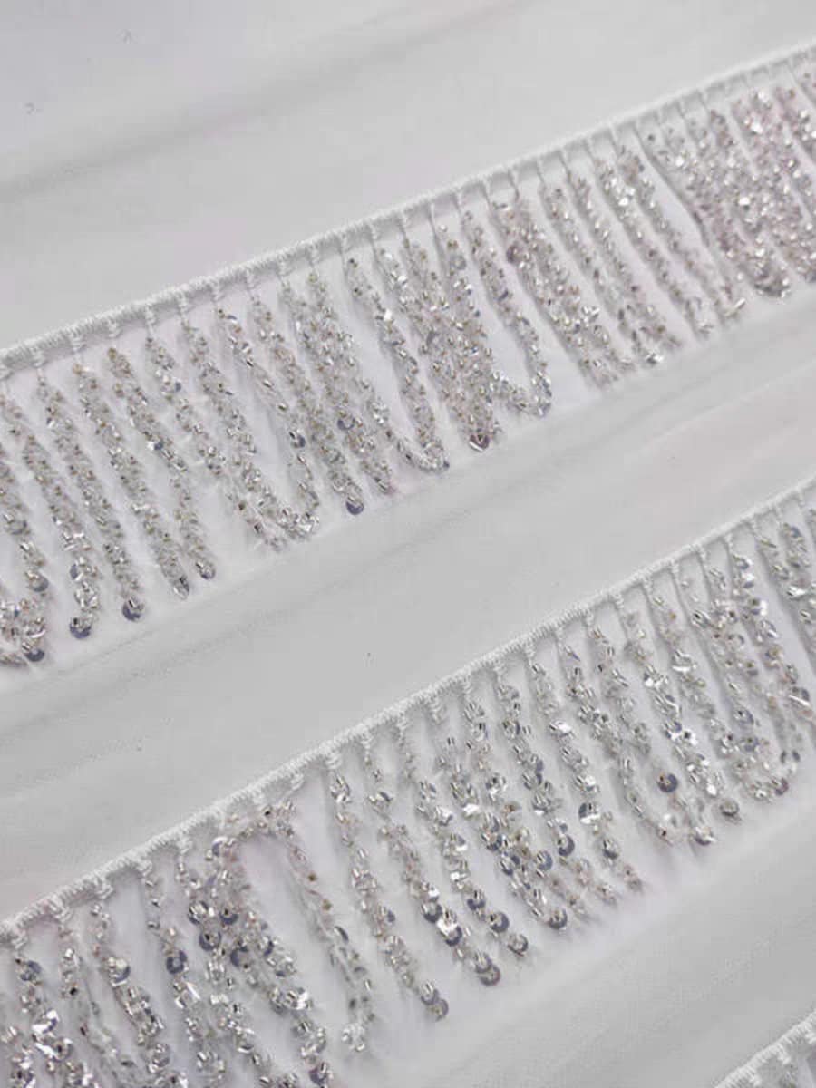 Handmade Sequin Beaded Fringe: Wedding Dress, Lampshade Trim (90cm)