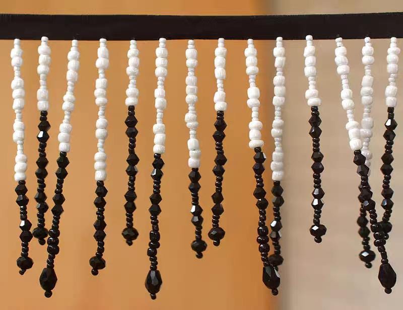 Handmade Black & White Beaded Fringe: Lampshade, Dress, Costume Trim