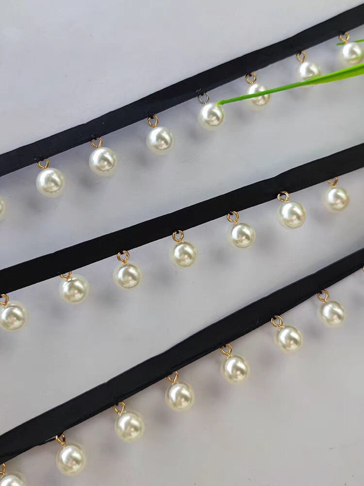 Frange en dentelle perlée brillante de 90 cm de long et de 12 mm