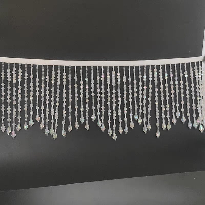 Frange perlée transparente Iris AB, frange perlée dorée : garniture pour cocktails et abat-jour (5 yards)