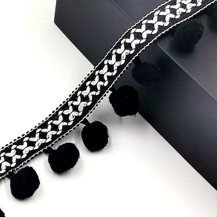 2yards 3cm wide Pom-pom Bead Fringe, Khaki, Plum, Red, Black, Pompom Bead Fringe, Dress Fashion DIY Supplie