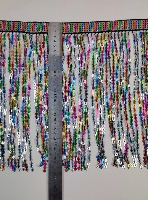 10 yards 12 inch wide Thick braided band Rainbow Sequins Fringe, Different colors in