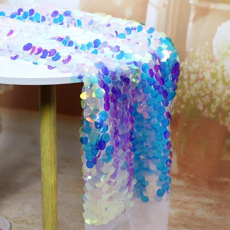 Sparkle Sequins Fabric: 18mm Embroidered Iris Blue (1mx125cm)