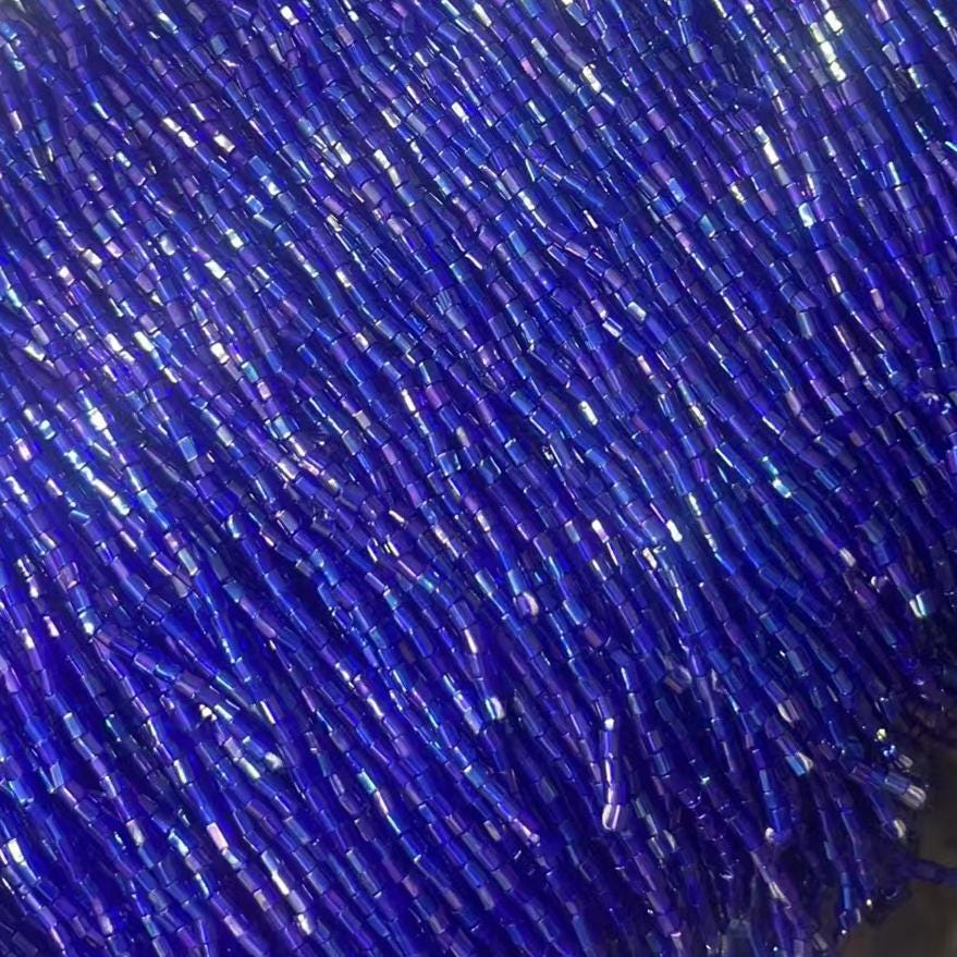 Handmade Iris Sapphire Bugle Bead Fringe: Couture Costume Tassel