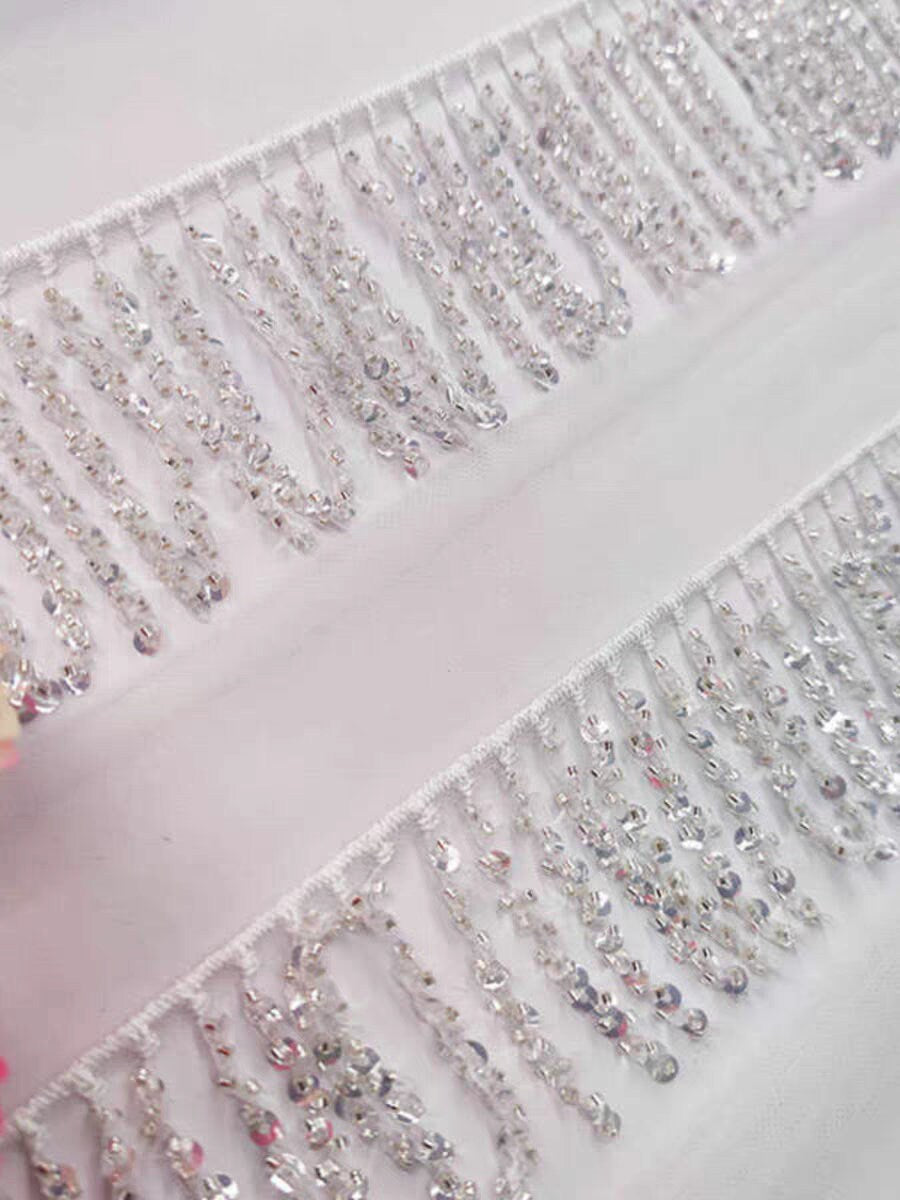 Handmade Sequin Beaded Fringe: Wedding Dress, Lampshade Trim (90cm)
