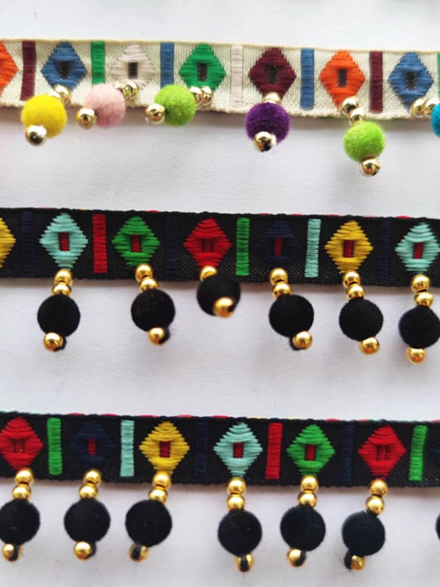 Handgemaakte fluwelen lantaarnfranje van 90 cm lang en 3 cm breed, kralenfranje voor lampenkap, knutselfranje voor kinderen.