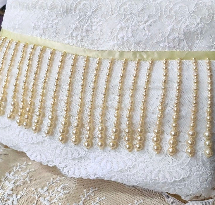 Handgemaakte kralenfranje van 90 cm lang en 10 cm breed met parels, verkrijgbaar in witte, roze, zwarte en gouden parels, geschikt als lampenkapfranje.