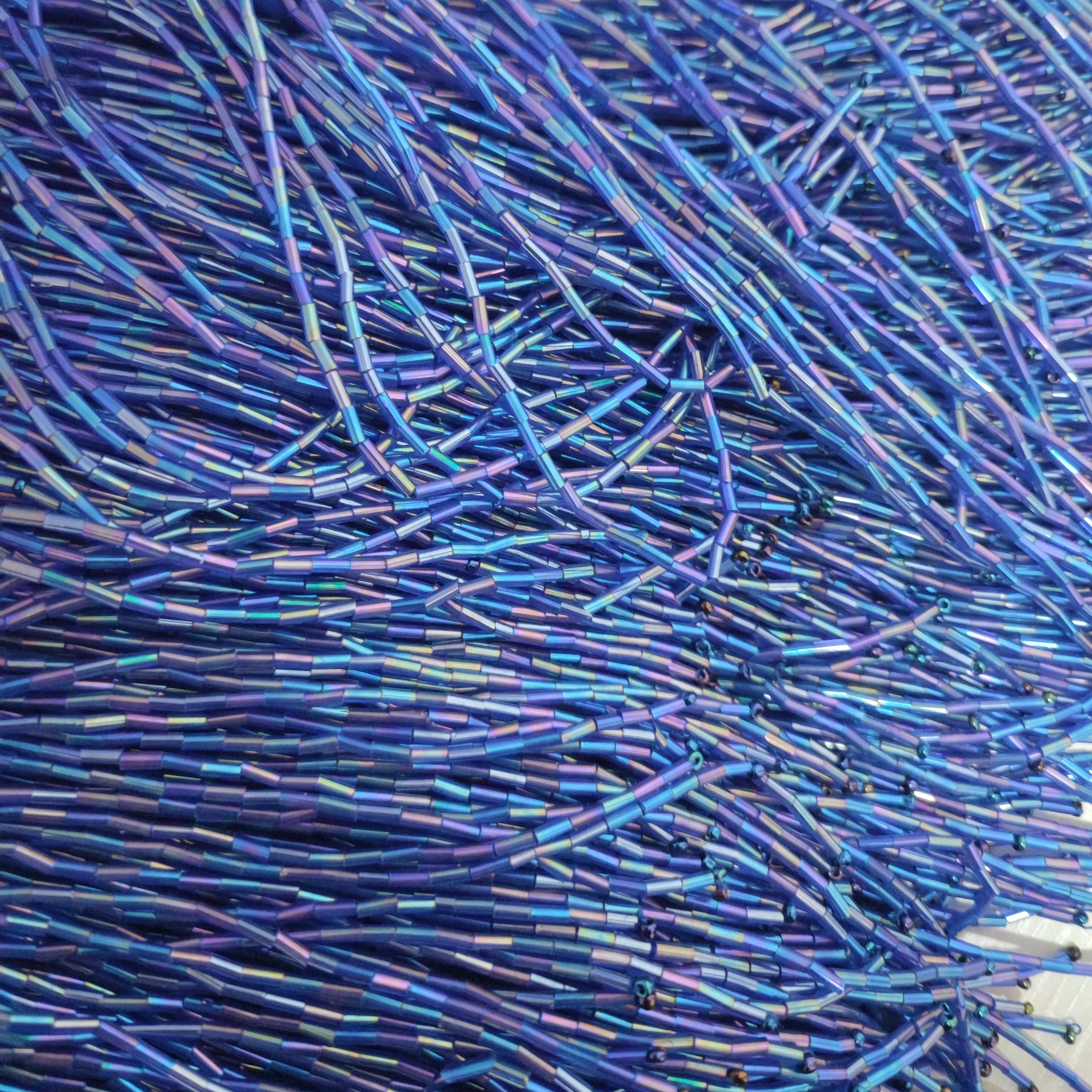 Handmade Iris Sapphire Bugle Bead Fringe: Couture Costume Tassel