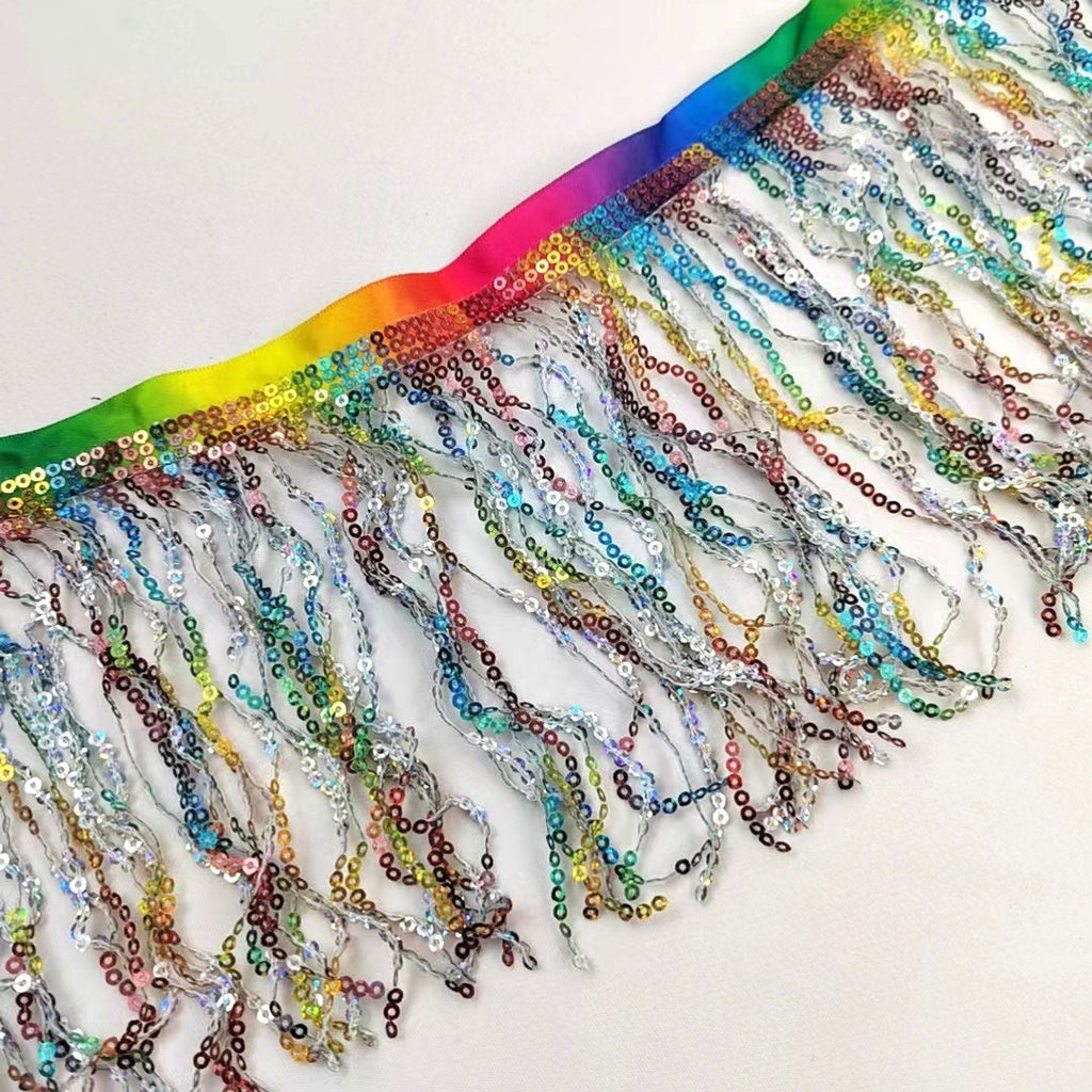 10 Yards 6 inch Wide Satin Ribbon Band Sequins Fringe, Dress Costume Lampshade Curtain Handbag Fashion Sequins Fringe, 36 Different Colors