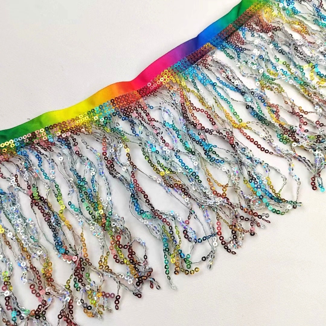 10 Yards 6 inch Wide Satin Ribbon Band Sequins Fringe, Dress Costume Lampshade Curtain Handbag Fashion Sequins Fringe, 36 Different Colors