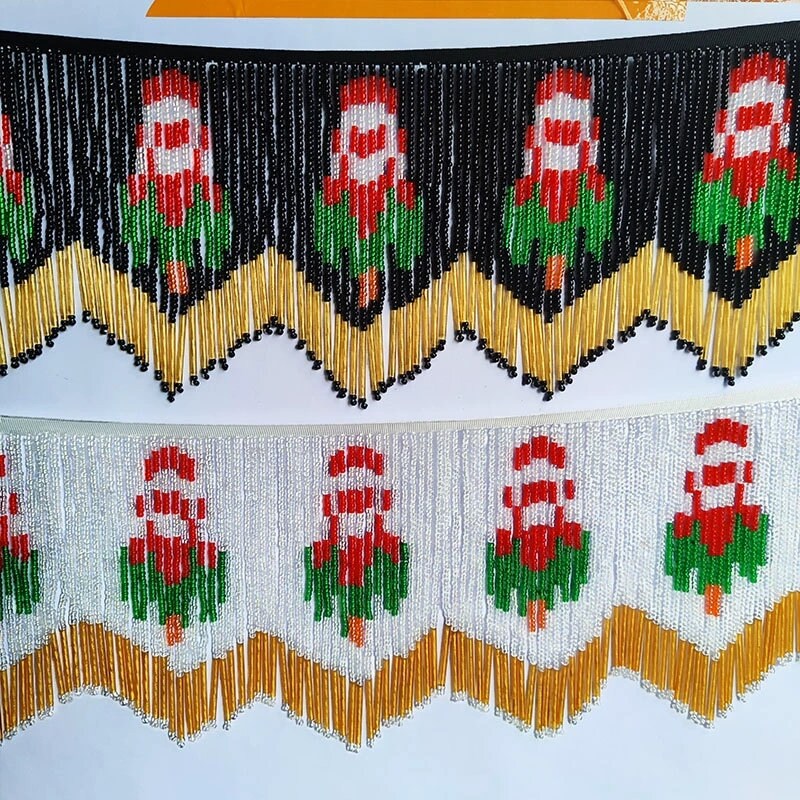 Handgemaakt, 100 cm lang en 15 cm breed, met bloemenpatroon, kralenfranjes, gordijn, lampenkap, tafelloper, doe-het-zelf naaibenodigdheden