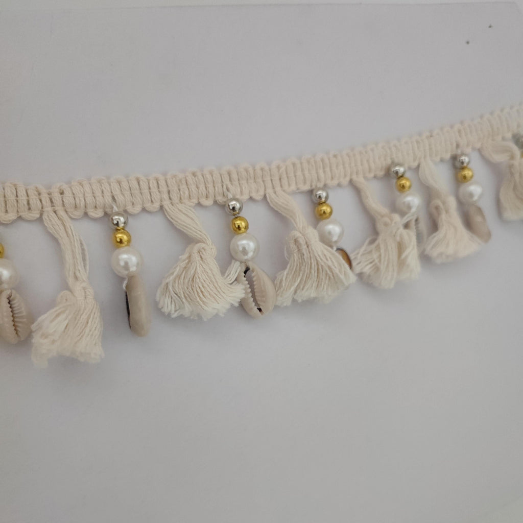 Frange perlée et en coquillage faite main : fournitures de loisirs créatifs (1 m)