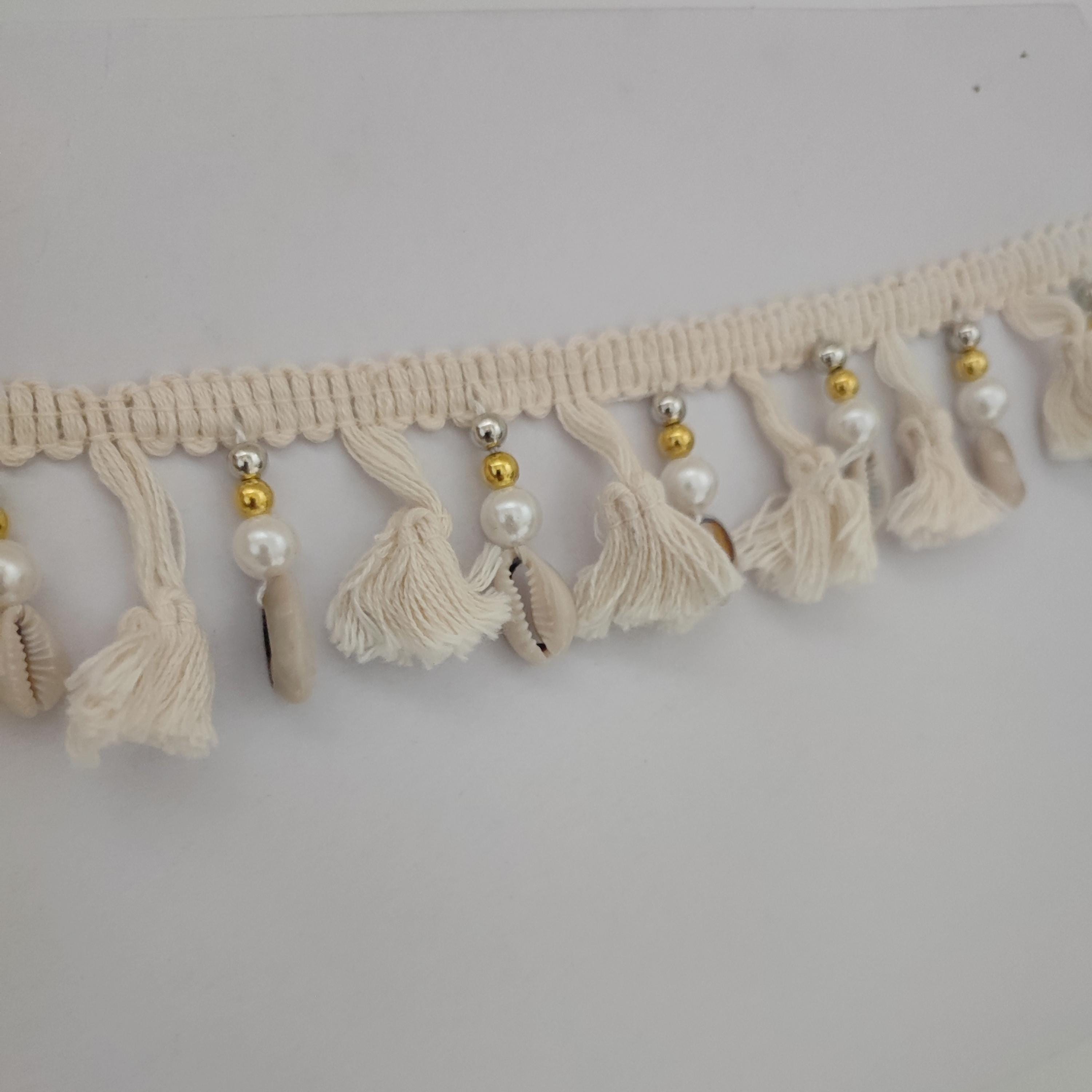 Frange perlée et en coquillage faite main : fournitures de loisirs créatifs (1 m)