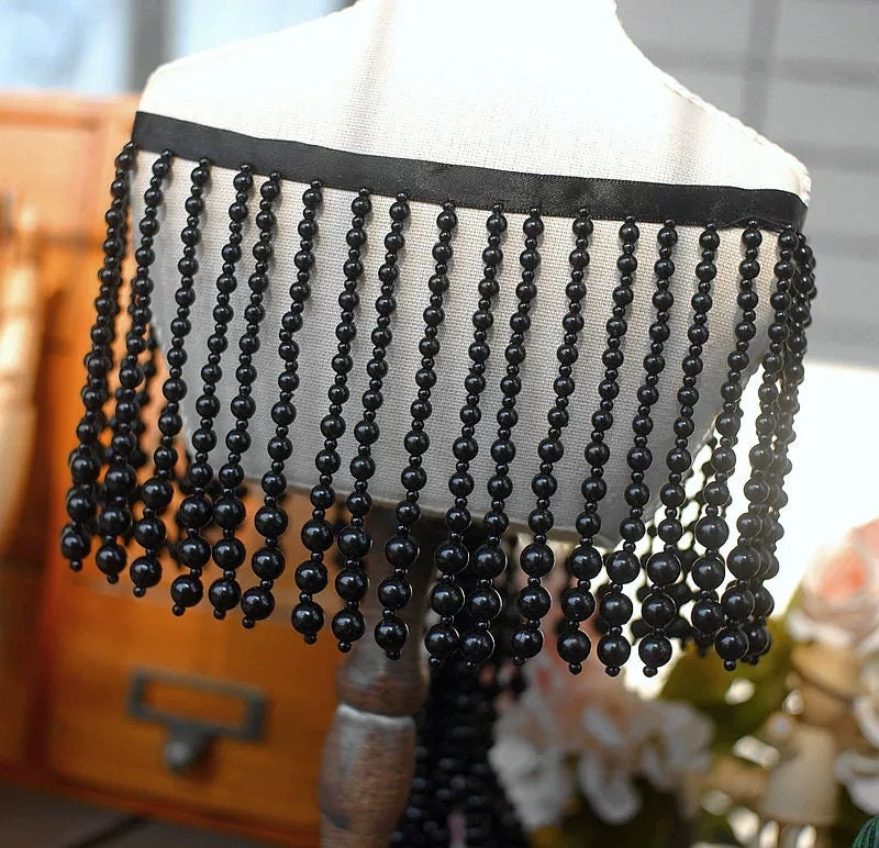 Handgemaakte kralenfranje van 90 cm lang en 10 cm breed met parels, verkrijgbaar in witte, roze, zwarte en gouden parels, geschikt als lampenkapfranje.