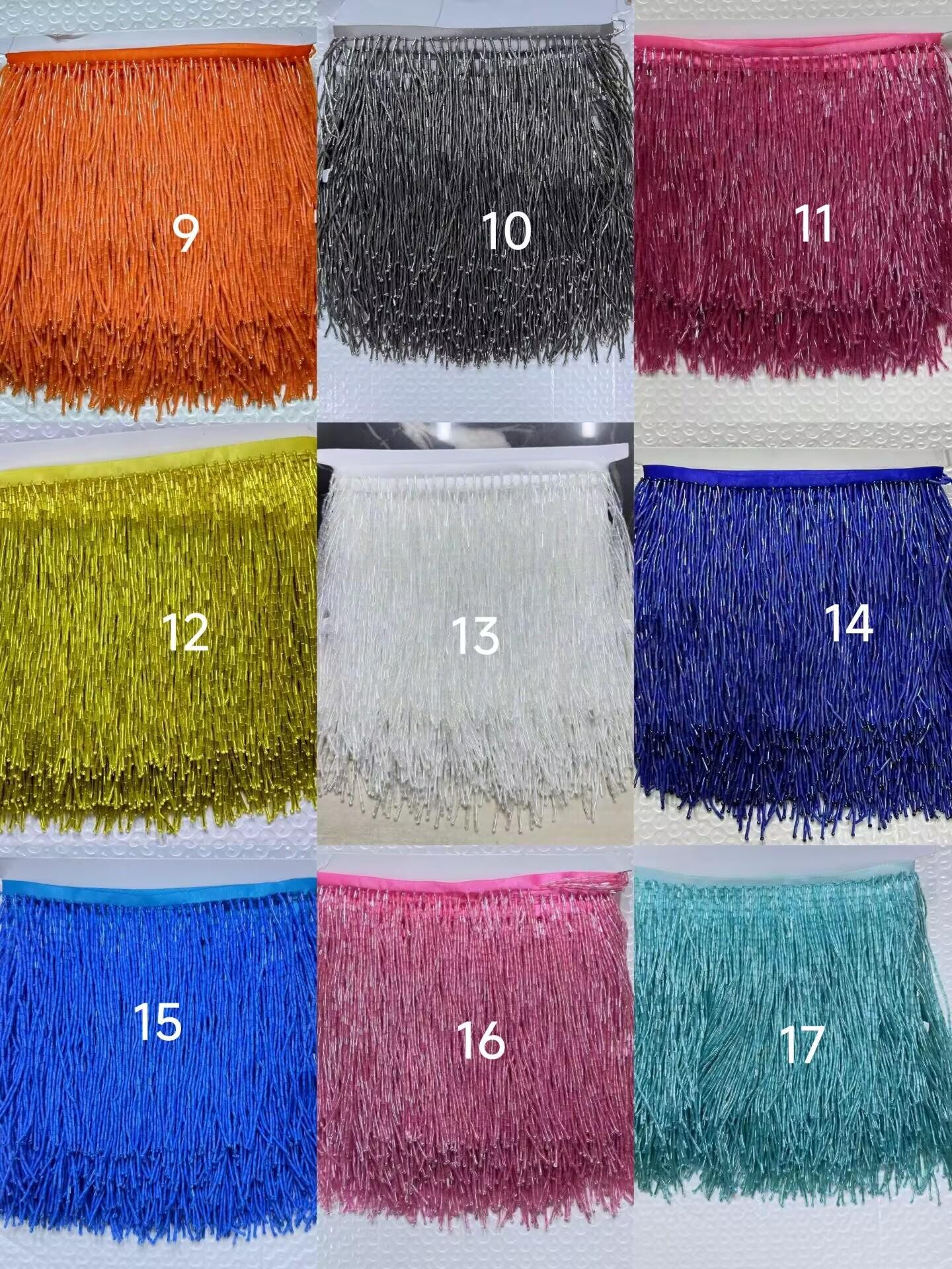 Bordure à franges de perles tubulaires, couleurs personnalisées, 15 cm de large, 9 m