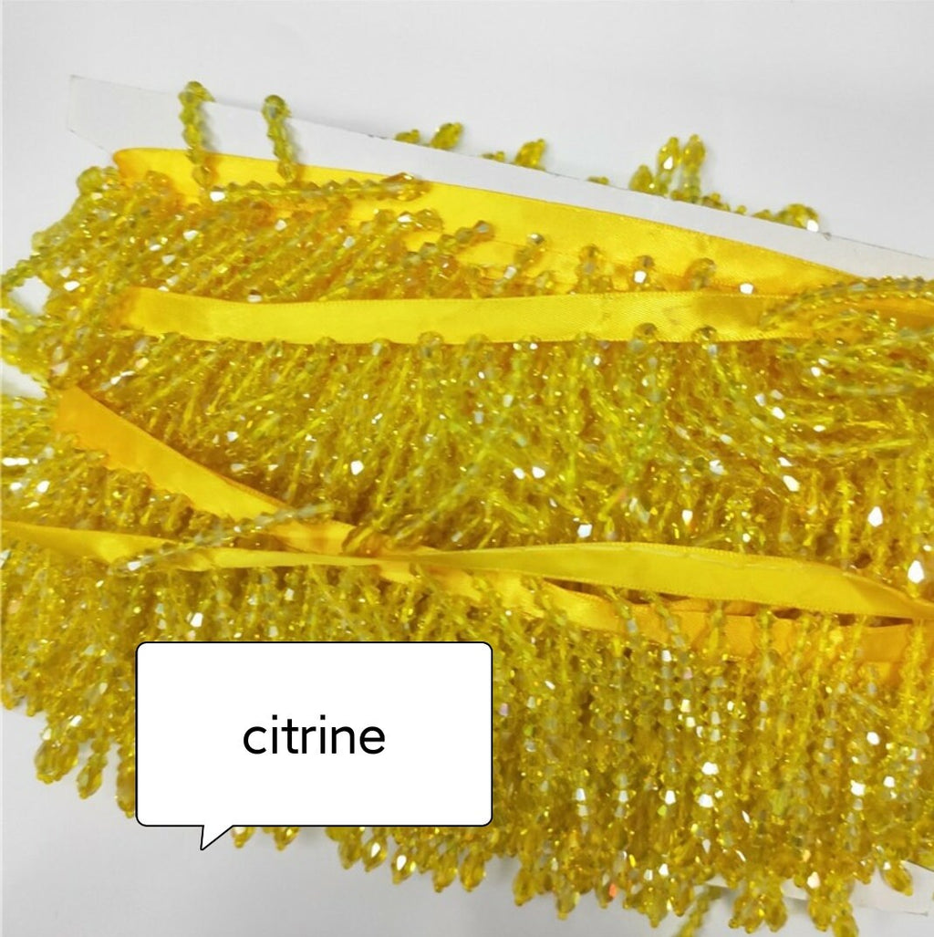 Handgemaakte, glanzende kristallen kralenfranjes van 5,5-6 cm breed, geschikt voor danskleding, trouwjurken, kostuums, lampenkapfranjes, 10 verschillende kleuren.