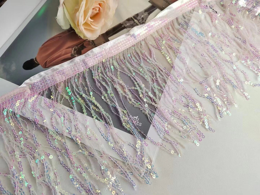 Ruban de satin à franges de sequins de 30 cm de large, 36 couleurs au choix, 9 mètres par couleur