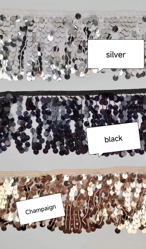 15 yards de franges à paillettes scintillantes de 10 cm de large et 10 cm d'épaisseur (9 mm + 3 mm), 6 couleurs différentes.