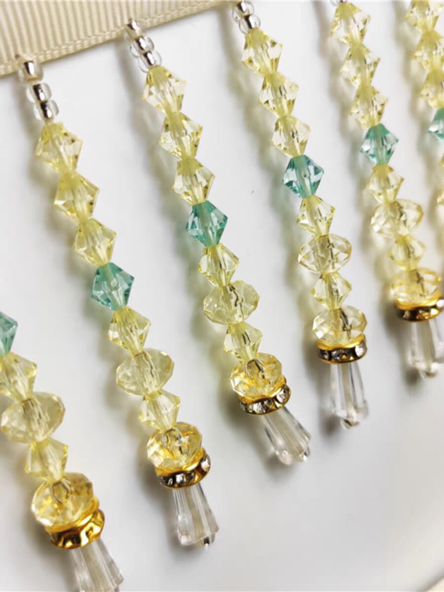 Frange perlée faite main en perles de cristal (90 cm de long, 6 cm de large) pour la couture, les loisirs créatifs, les abat-jour, les robes et les rideaux. Fournitures DIY