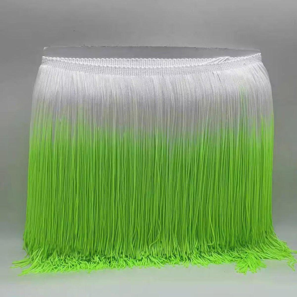 9m 20cm brede, tweekleurige nylon kettingfranje met ombré-verftechniek, ook op bestelling te bestellen met een aangepaste verftechniek.