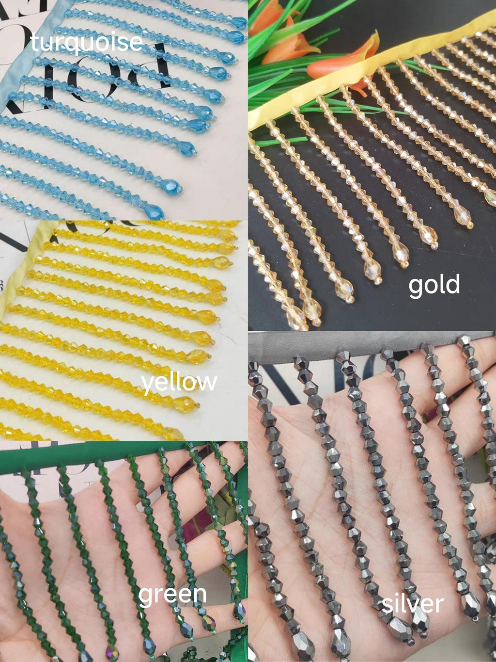 Groothandel 10 yards (ca. 9,3 meter) 4 inch (ca. 10 cm) brede kralenfranje van kristallen kralen, franje van kristallen kralen op maat, alle soorten kleuren op maat