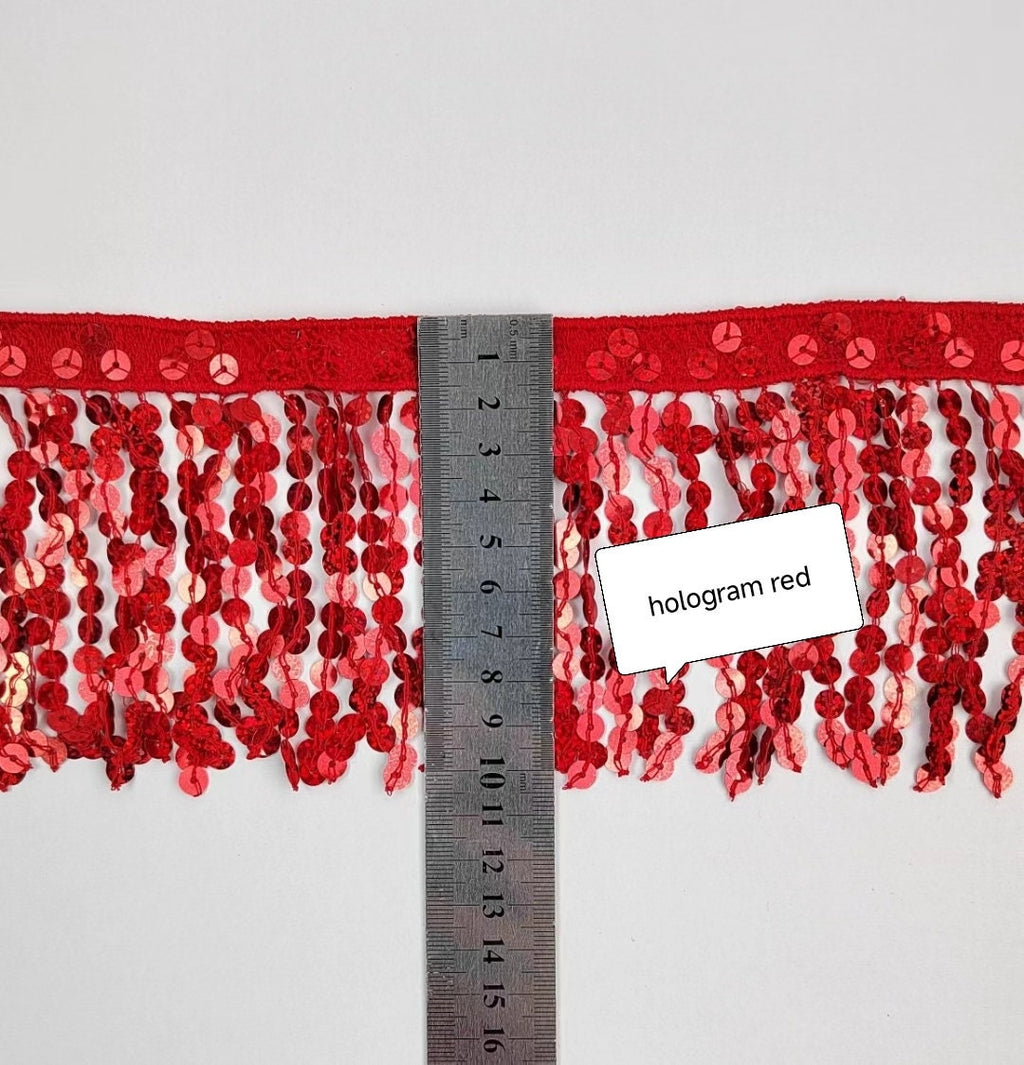 10 yards (ca. 9,4 cm) brede, dikke paillettenfranjes voor laarzen, paillettenkwastjes, glinsterende franjes, verkrijgbaar in verschillende kleuren, op maat gemaakte kleuren in kleine hoeveelheden.