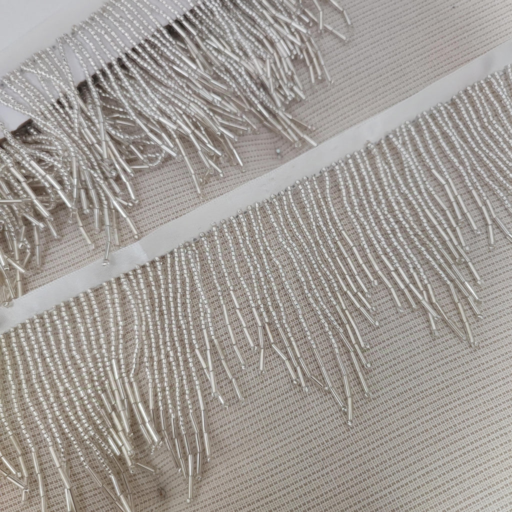 90 cm lange, dikke, 5-7 cm brede kralenfranje, zilveren kralenfranje, gouden kralenfranje, aangepaste kleuren