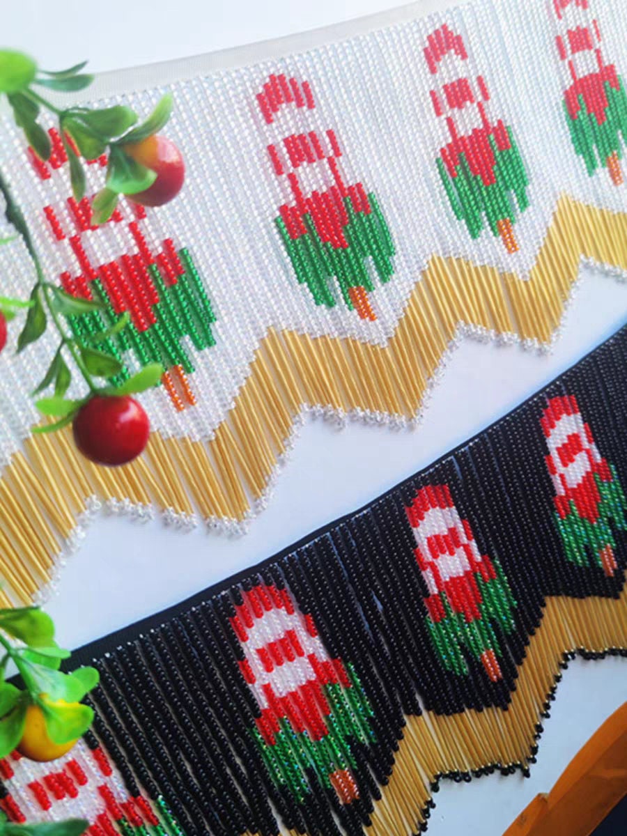 Handgemaakt, 100 cm lang en 15 cm breed, met bloemenpatroon, kralenfranjes, gordijn, lampenkap, tafelloper, doe-het-zelf naaibenodigdheden