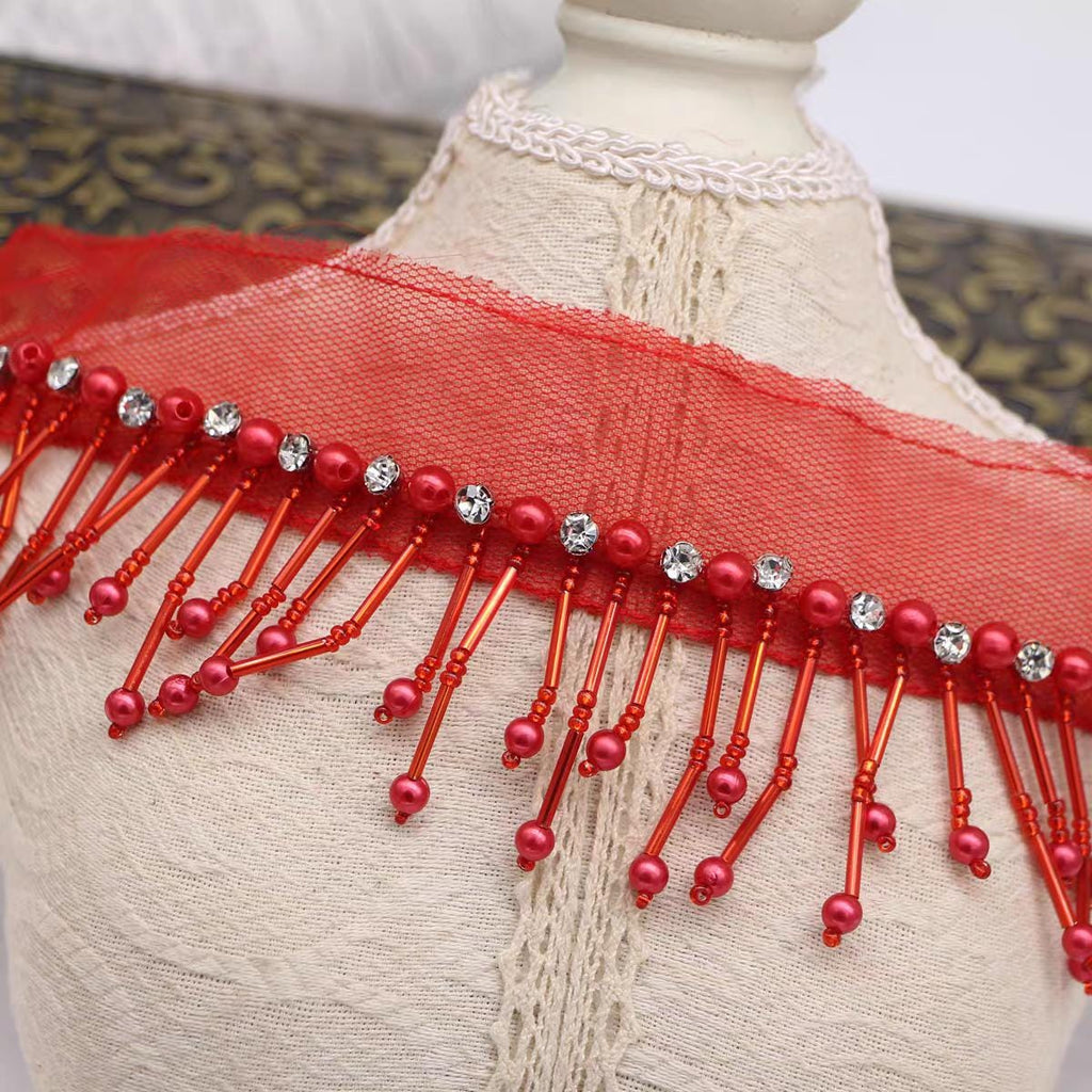 Parel- en strassfranje: goud, roze, wit en meer (90 cm lang)