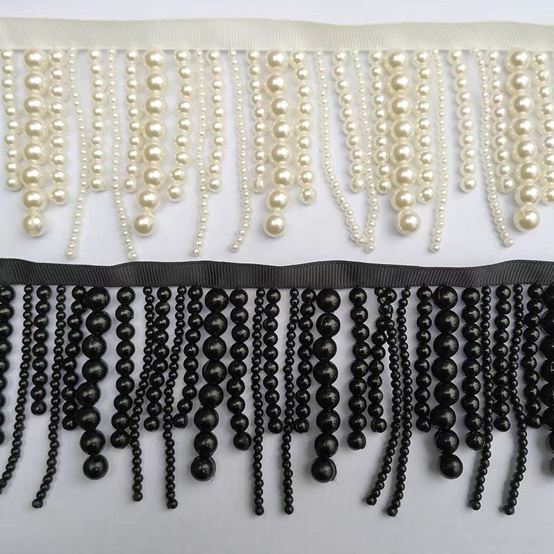 Frange à cocktail faite main en perles de 90 cm de long et 8 cm de large