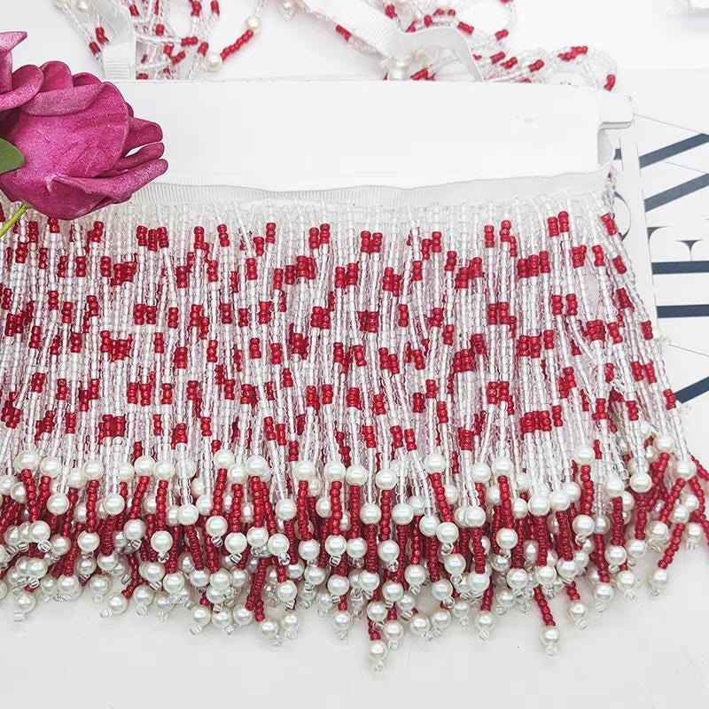 Pompon à franges en perles de verre de 11 cm de large, perles argentées, roses, rouges, noires, bleues et vertes, pour abat-jour, robe ou costume.