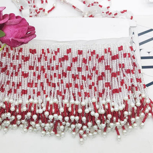 Pompon à franges en perles de verre de 11 cm de large, perles argentées, roses, rouges, noires, bleues et vertes, pour abat-jour, robe ou costume.