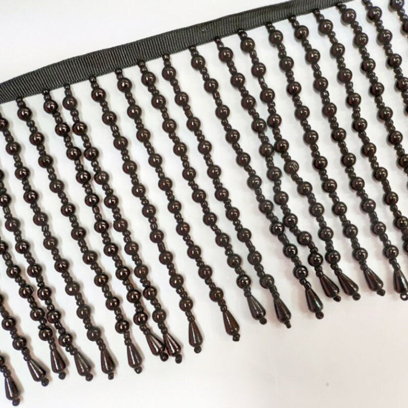 Frange de perles entièrement faite à la main, 90 cm de long x 11 cm de large, noire et blanche, pour abat-jour.