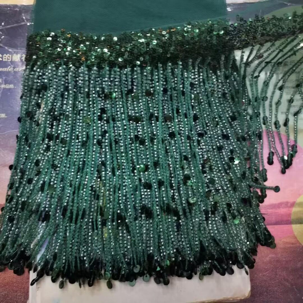 Sequins Beads Fringe: 6-inch Wide Dress Costume Trim (10 Yards)