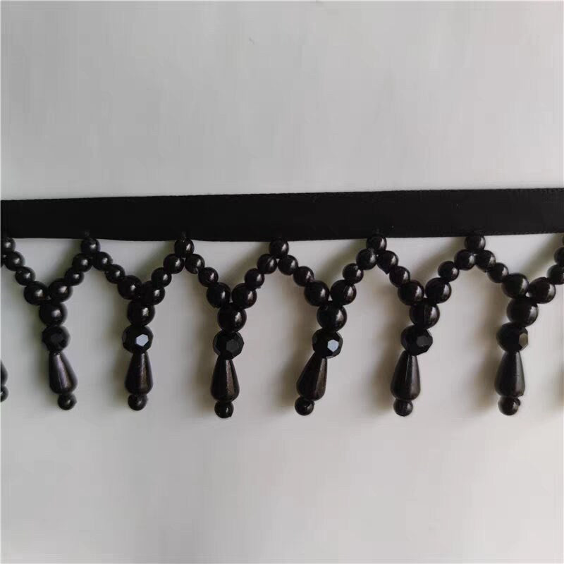 Handgemaakte kralenfranje van 90 cm lang en 4 cm breed, gemaakt van parels en kristallen, geschikt als lampenkapfranje, trouwjurkfranje of doe-het-zelf-franje.